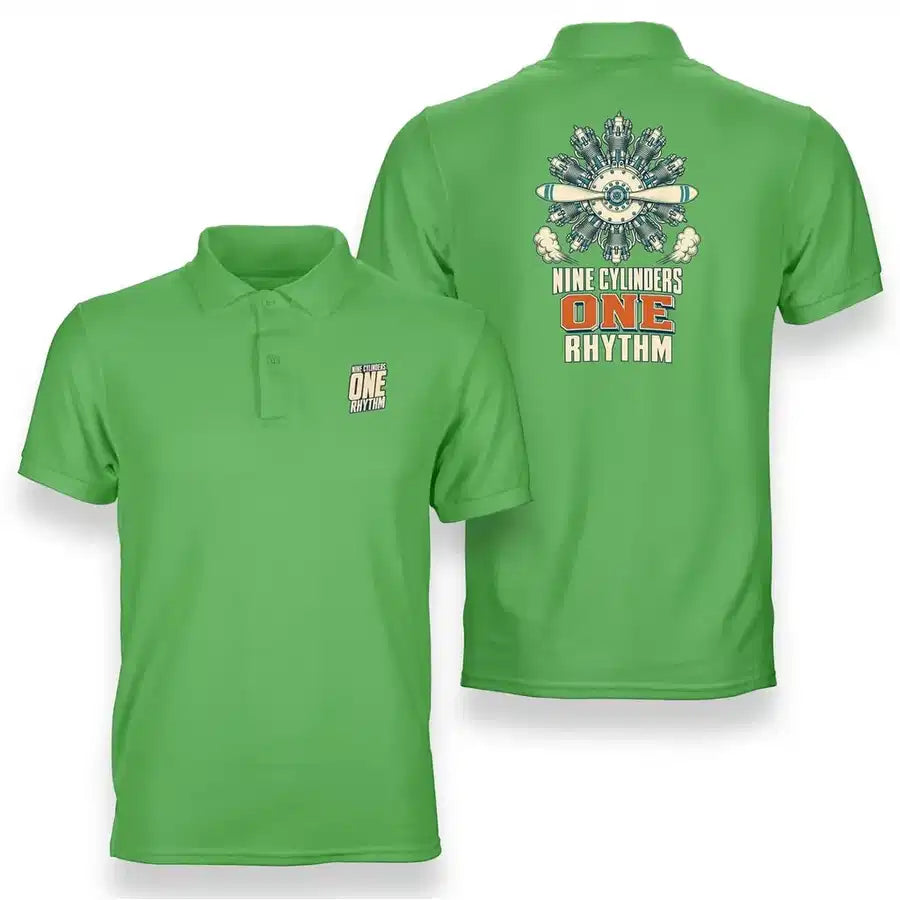 SIGNAL 176 - Nine Cylinders One Rhythm - Double-Side Polo design on light green double side polo