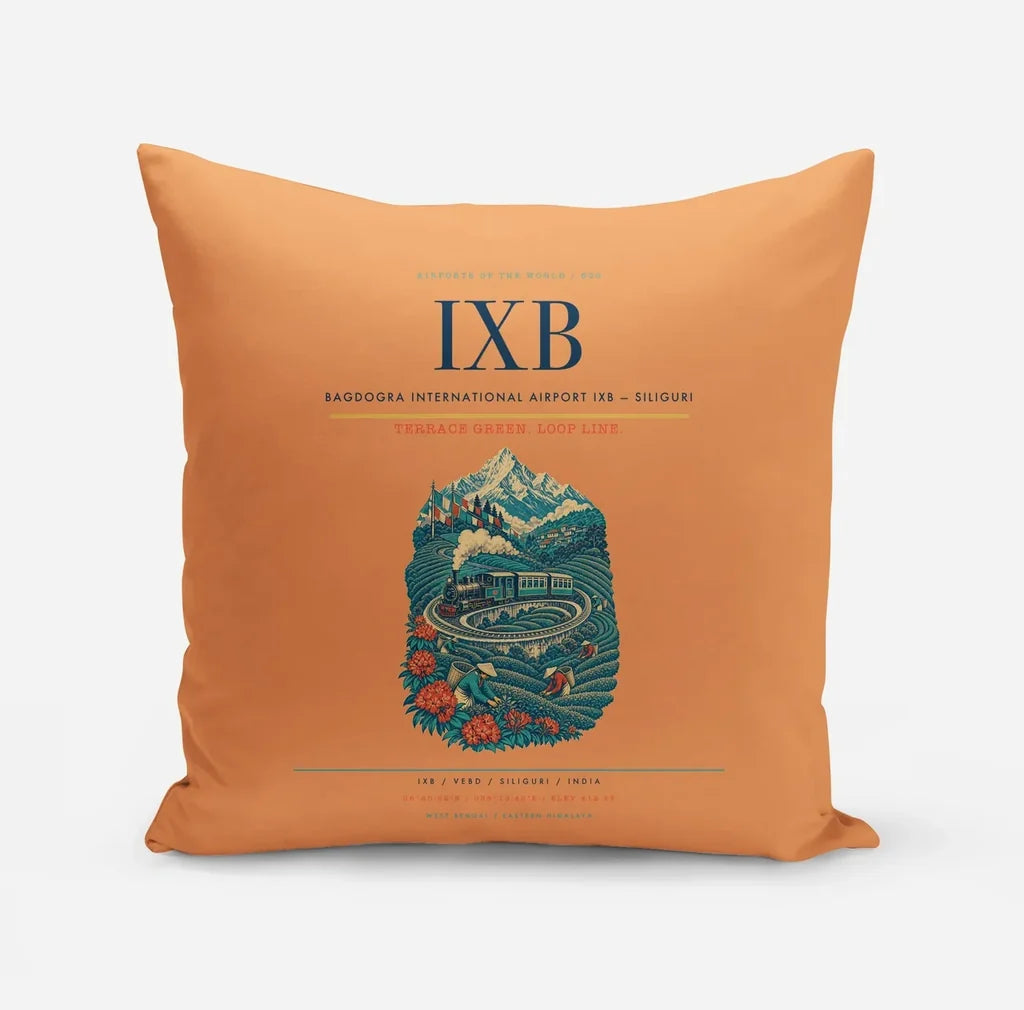 Bagdogra International Airport (IXB) design on orange pillow