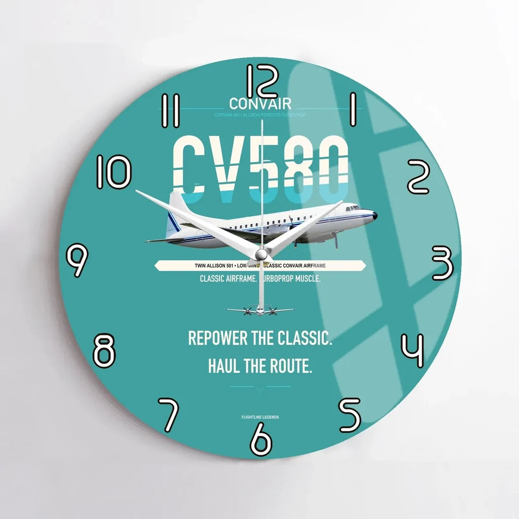 Convair 580 design on turquoise no frame wall clock