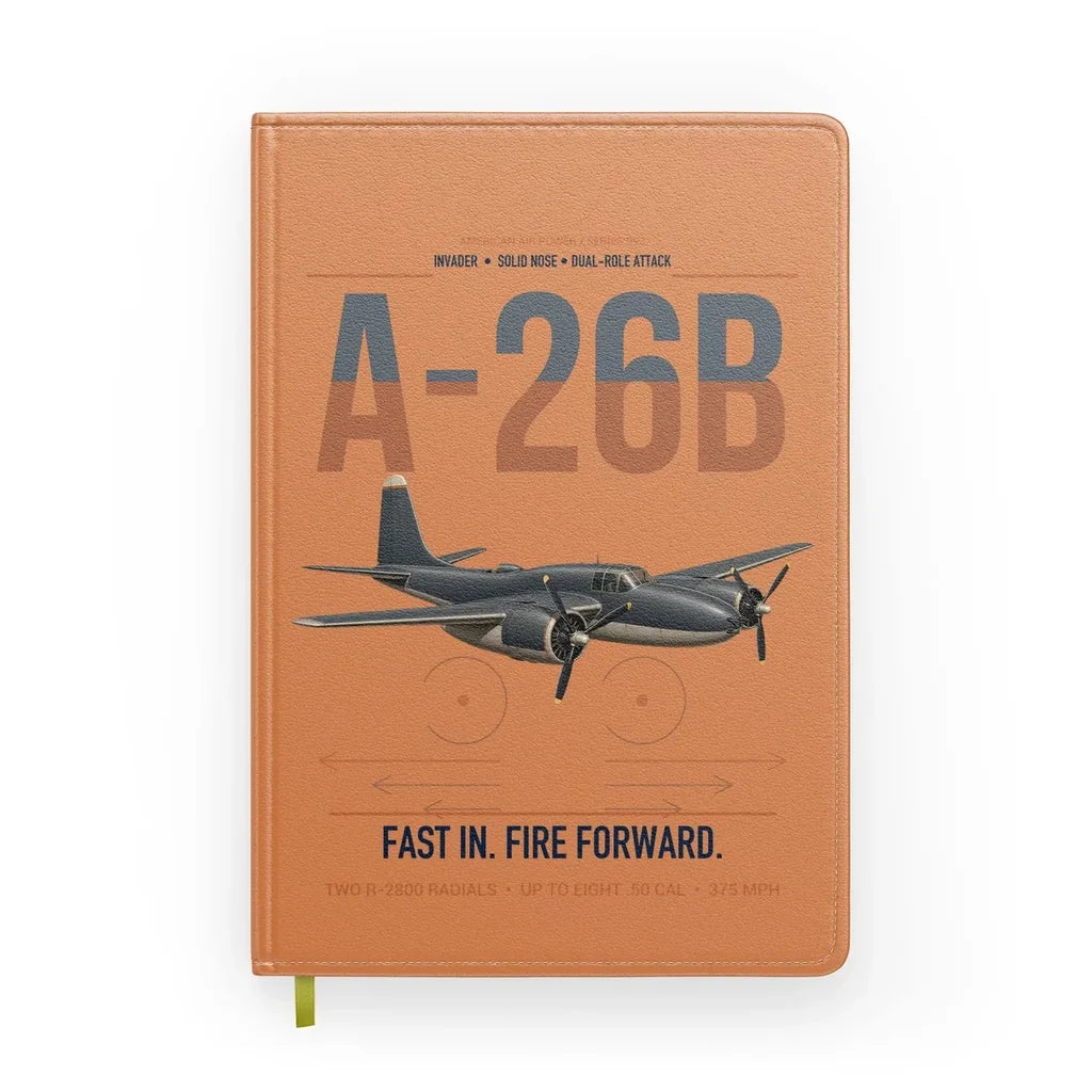 A-26B Invader design on orange notebook