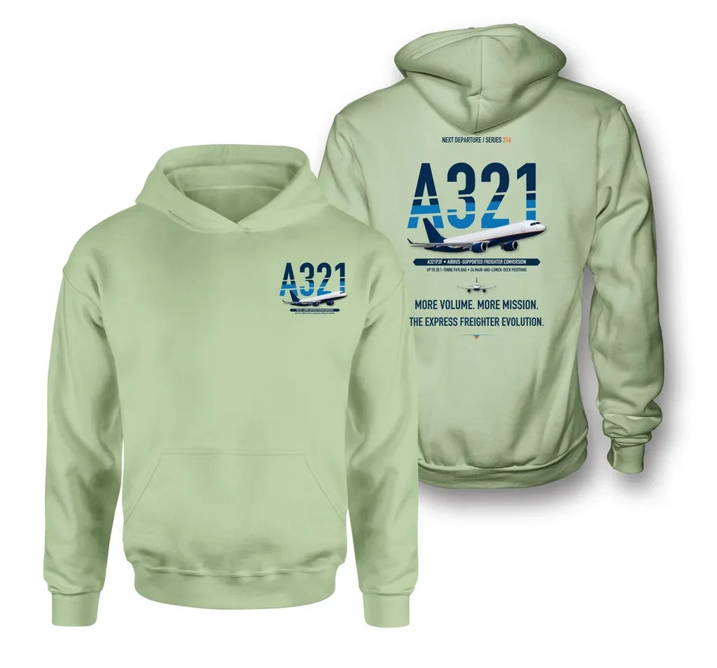 Airbus A321P2F design on light green hoodie