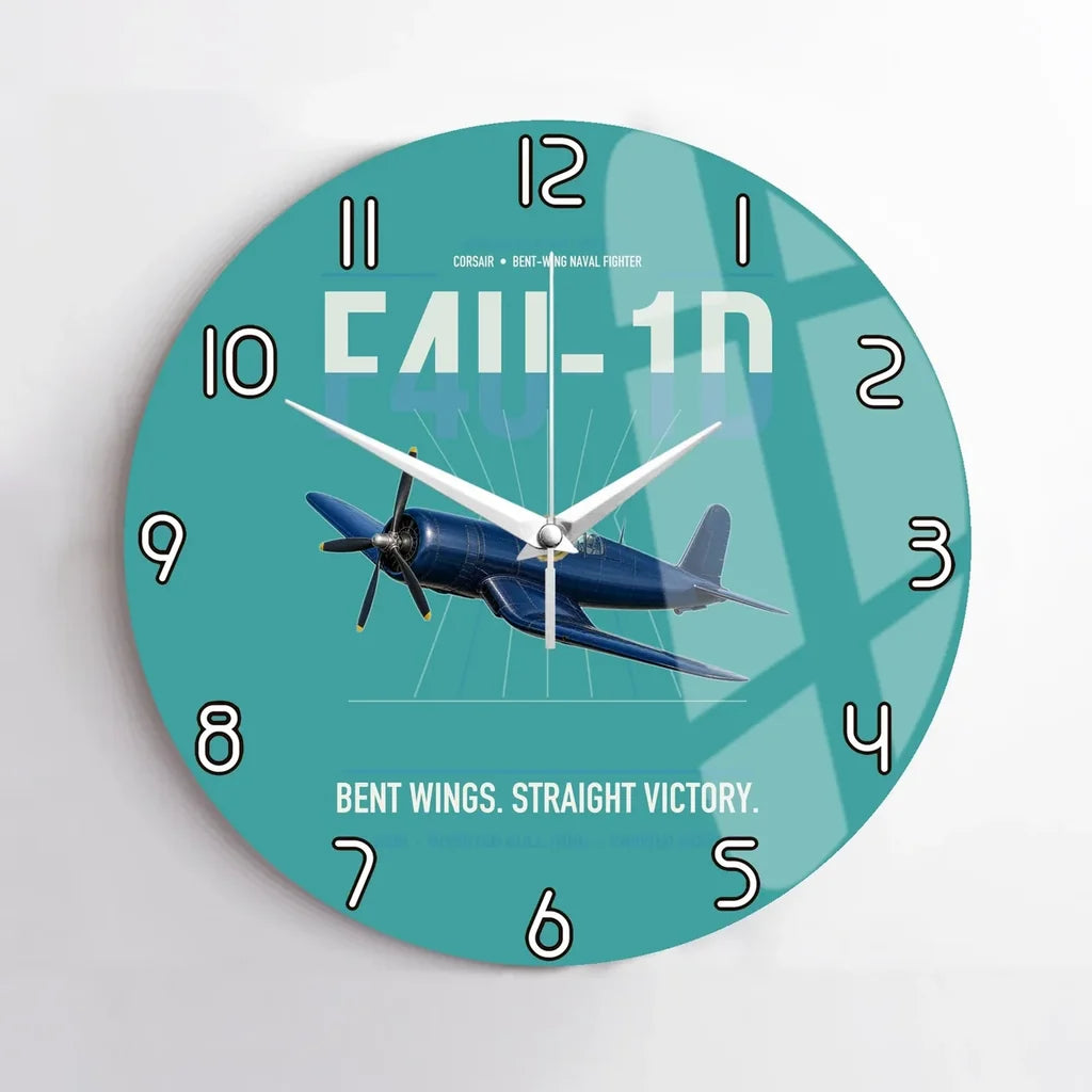 F4U-1D Corsair design on turquoise no frame wall clock