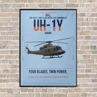 Thumbnail for Bell UH-1Y Venom vertical canvas print - framed - light blue background
