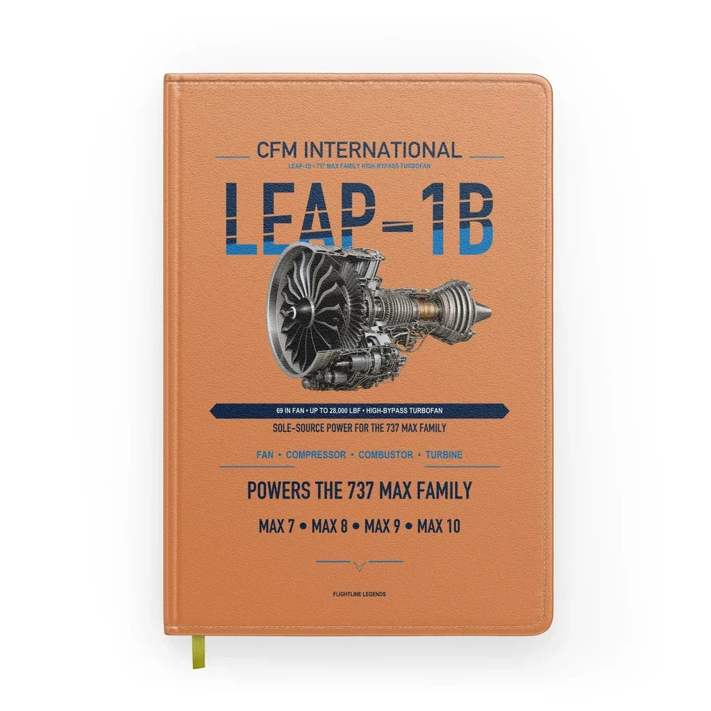 CFM LEAP-1B design on orange notebook