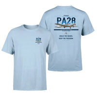 Thumbnail for Piper PA-28 Cherokee design on light blue t-shirt, double-side print