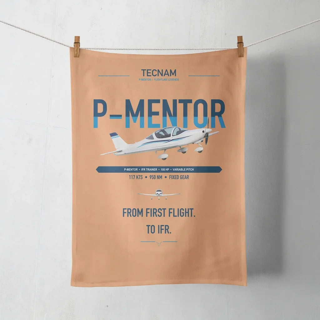 Tecnam P-Mentor design on orange towel