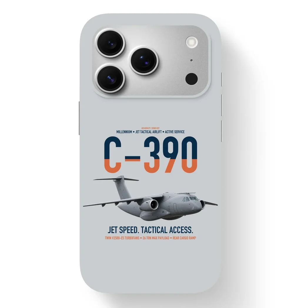 C-390 Millennium design on light gray magsafe iphone case, for iPhone 17 Pro
