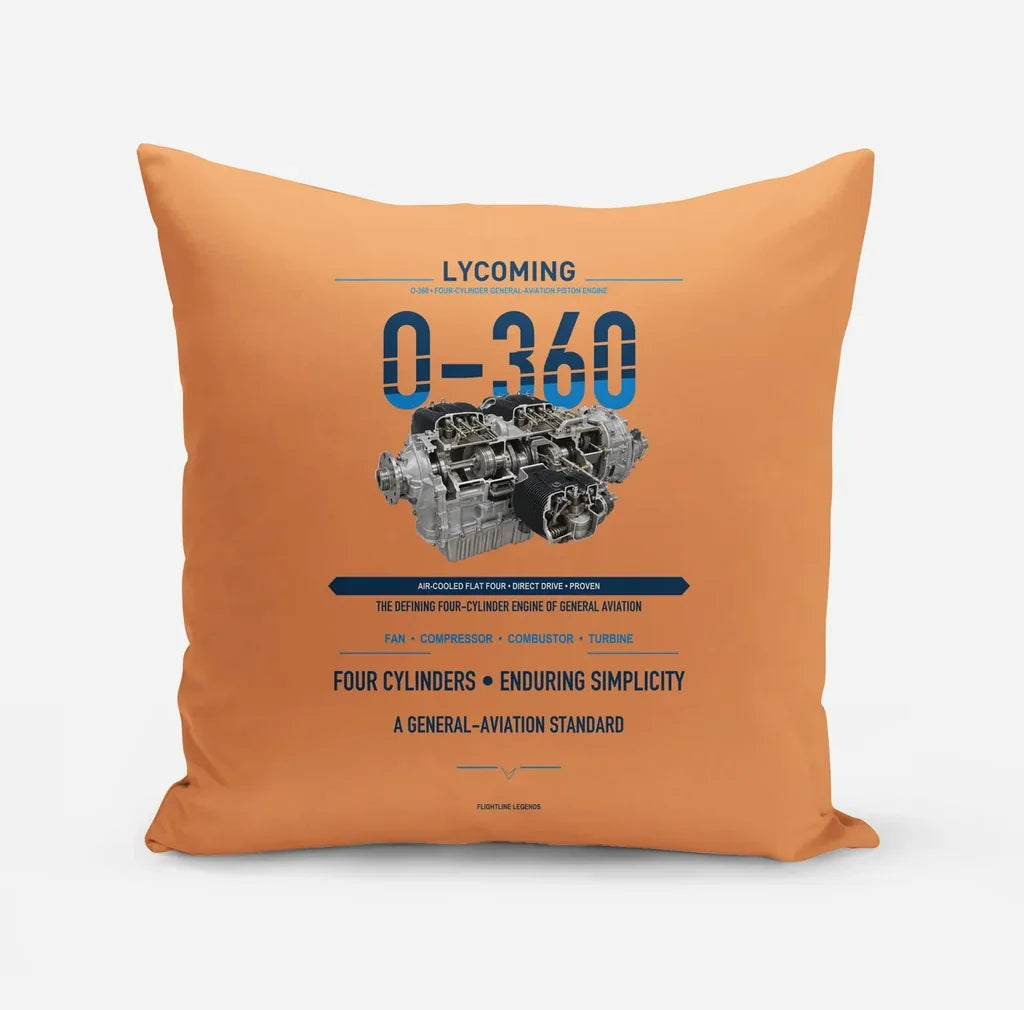 O-360 design on orange pillow