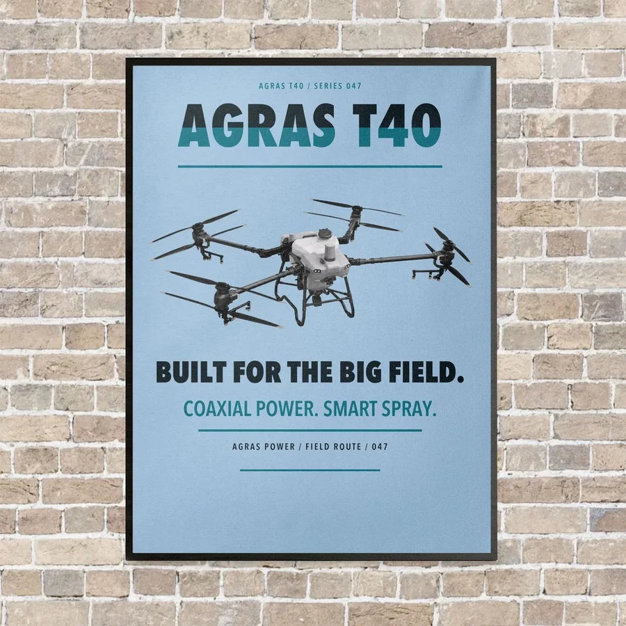 DJI Agras T40 vertical canvas print - framed - light blue background
