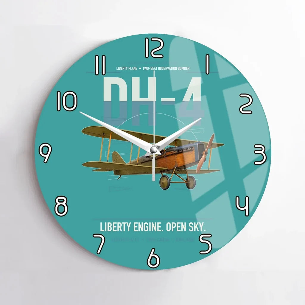 Airco DH-4 Liberty Plane design on turquoise no frame wall clock