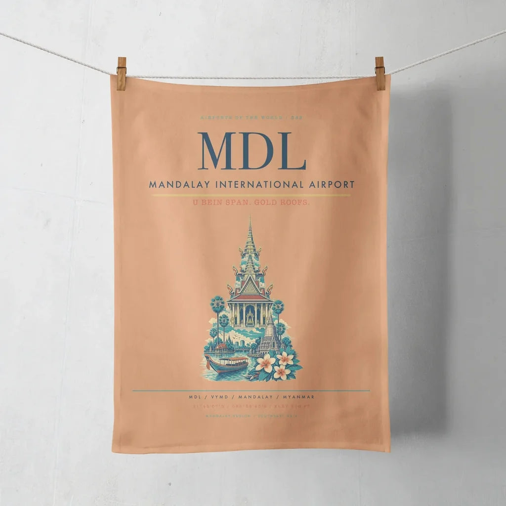 Mandalay International Airport (MDL) design on orange towel