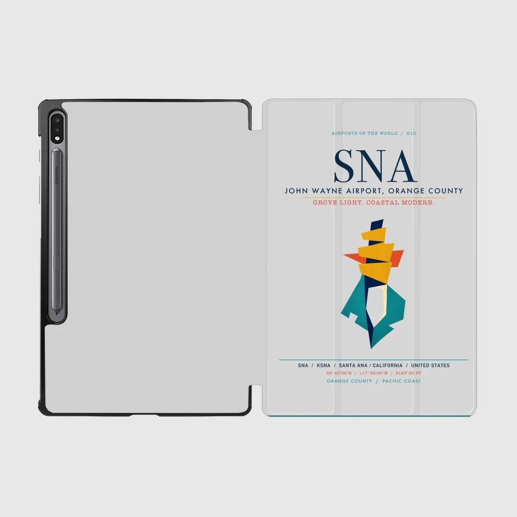 John Wayne Airport, Orange County (SNA) design on light gray samsung tablet tablet case
