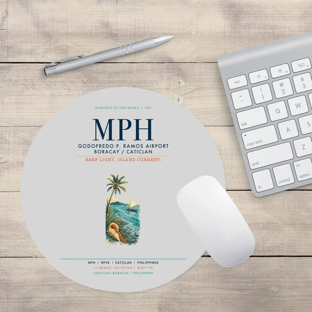 Godofredo P. Ramos Airport Boracay Caticlan (MPH) design on light gray round mouse pad