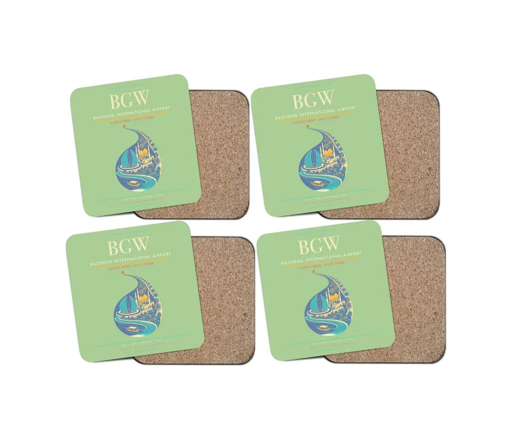 Baghdad International Airport BGW Coaster 4-Pieces-Set - Light Green