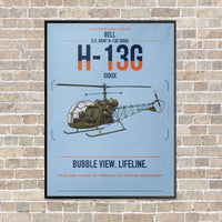 Thumbnail for Bell H-13G Sioux vertical canvas print - framed - light blue background