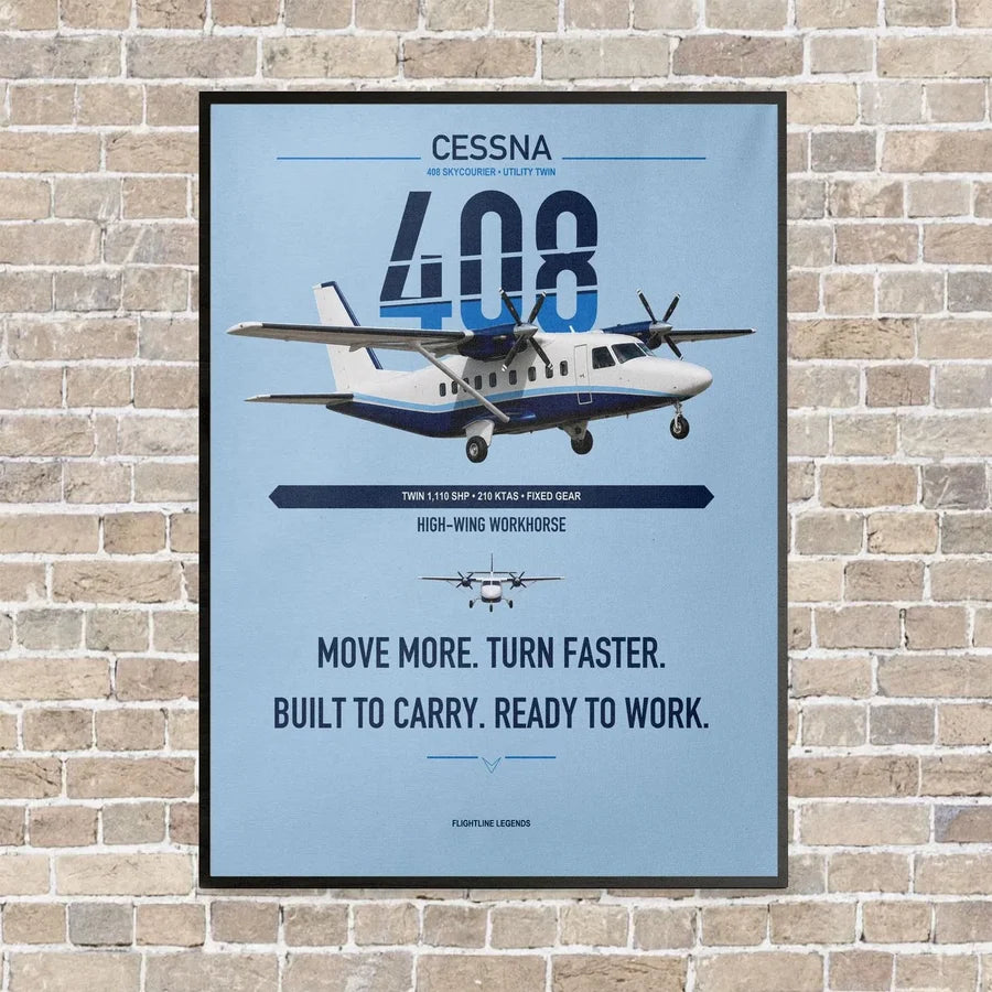 Cessna 408 SkyCourier vertical canvas print - framed - light blue background