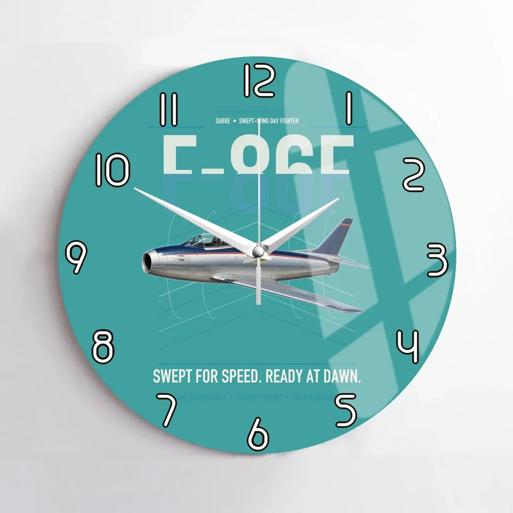 F-86F Sabre design on turquoise no frame wall clock