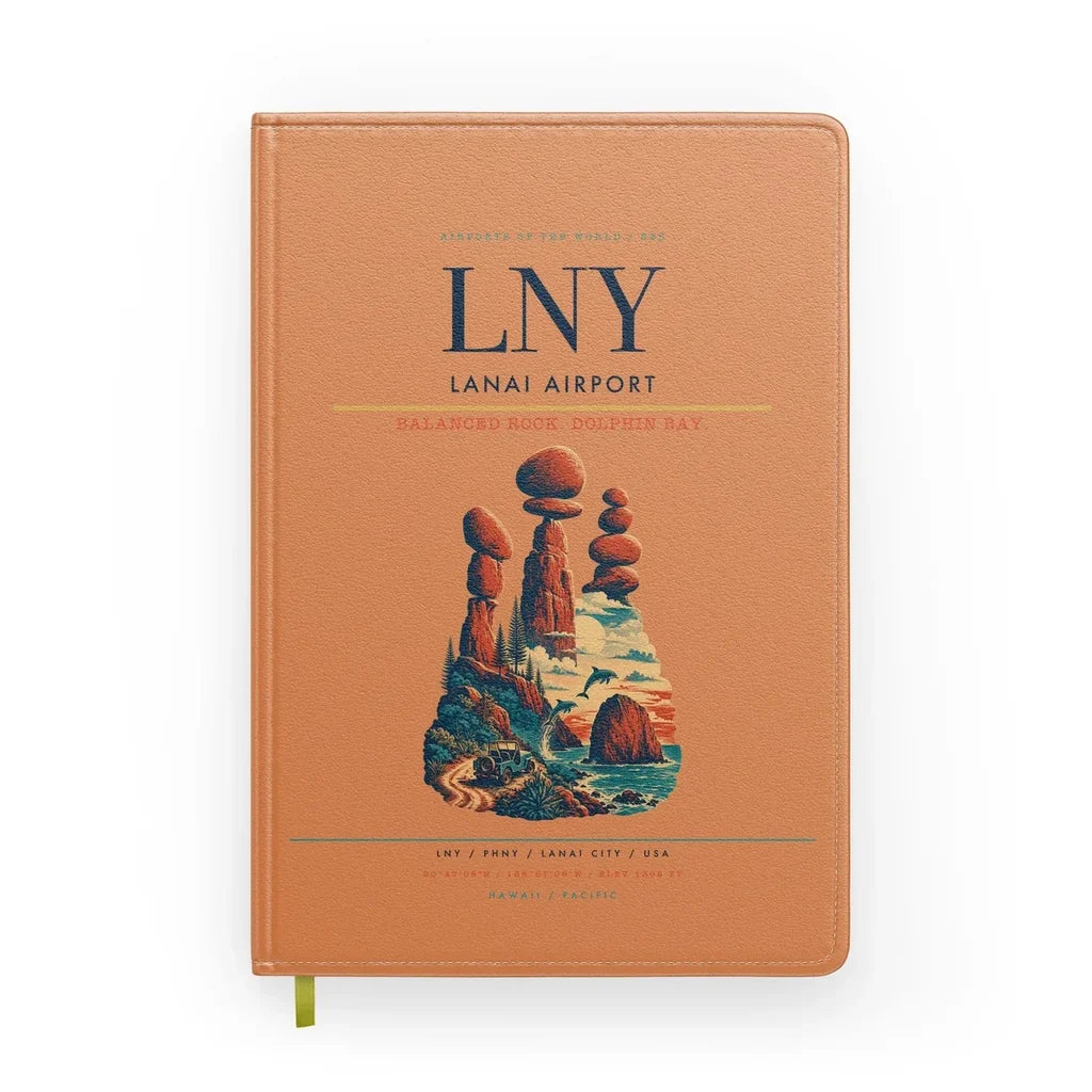 Lanai Airport (LNY) design on orange notebook