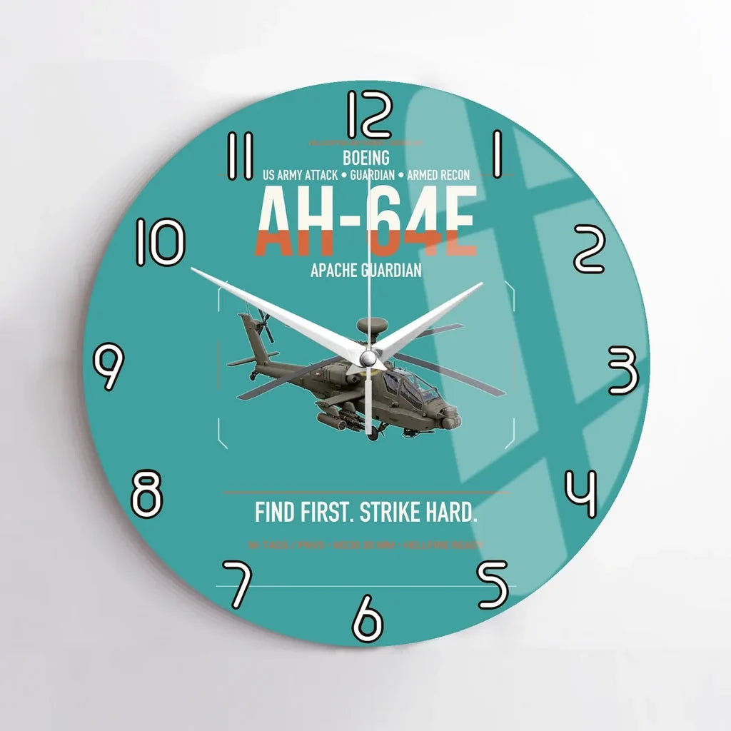 Boeing AH-64E Apache Guardian design on turquoise no frame wall clock