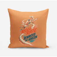 Thumbnail for Roll Rate Rewrites The Horizon design on orange pillow