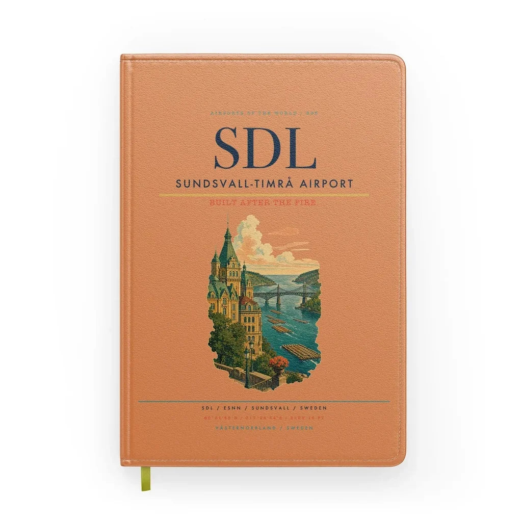 Sundsvall-Timrå Airport (SDL) design on orange notebook