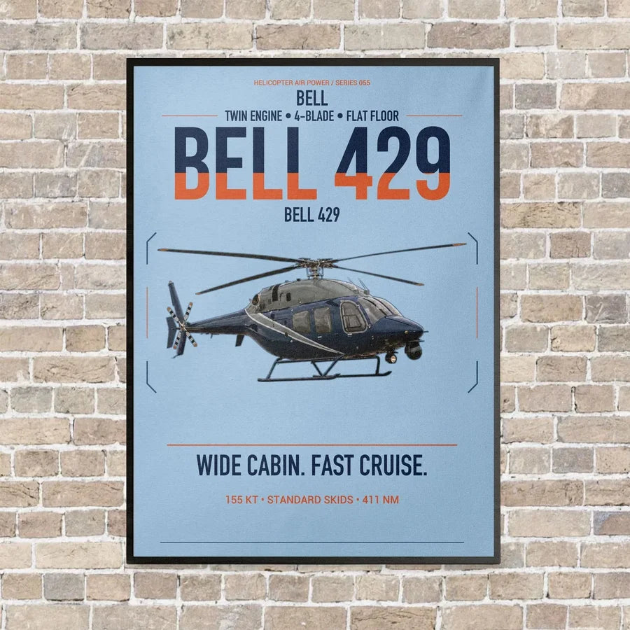 Bell 429 vertical canvas print - framed - light blue background