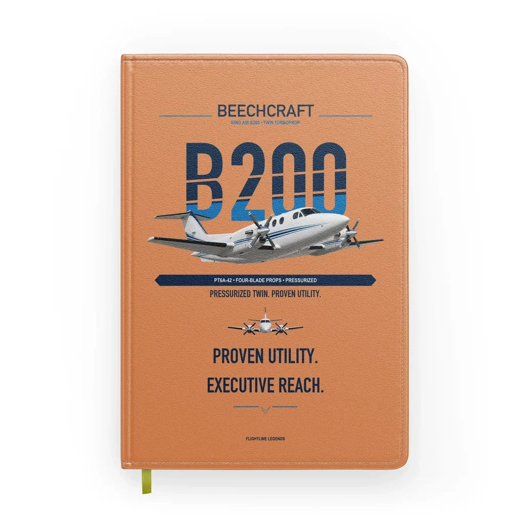 Beechcraft King Air B200 design on orange notebook