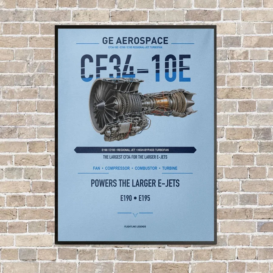 CF34-10E vertical canvas print - framed - light blue background