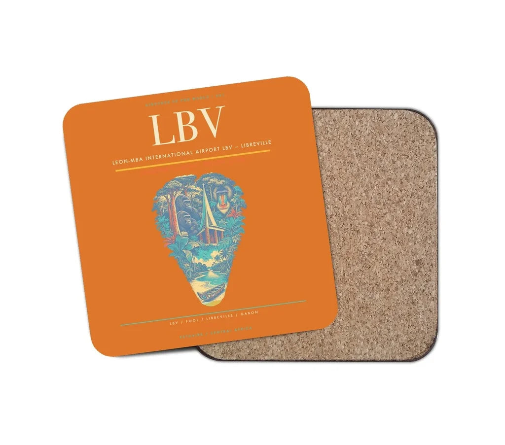 Leon-Mba International Airport (LBV) design on orange 1 piece coaster