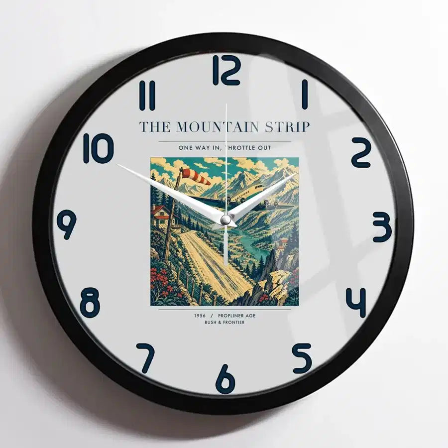 VINTAGE G4196 - The Mountain Strip - Designed Wall Clocks design on lightgray framed