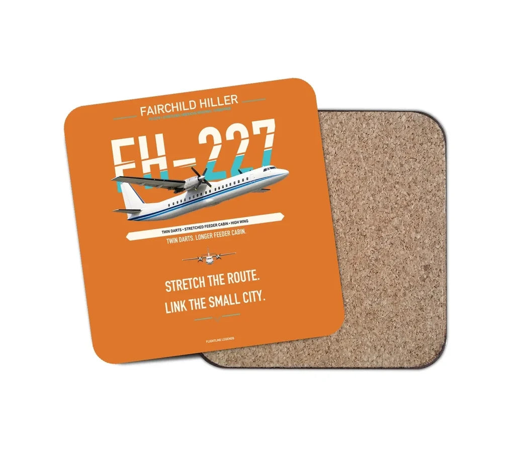Fairchild Hiller FH-227B design on orange 1 piece coaster