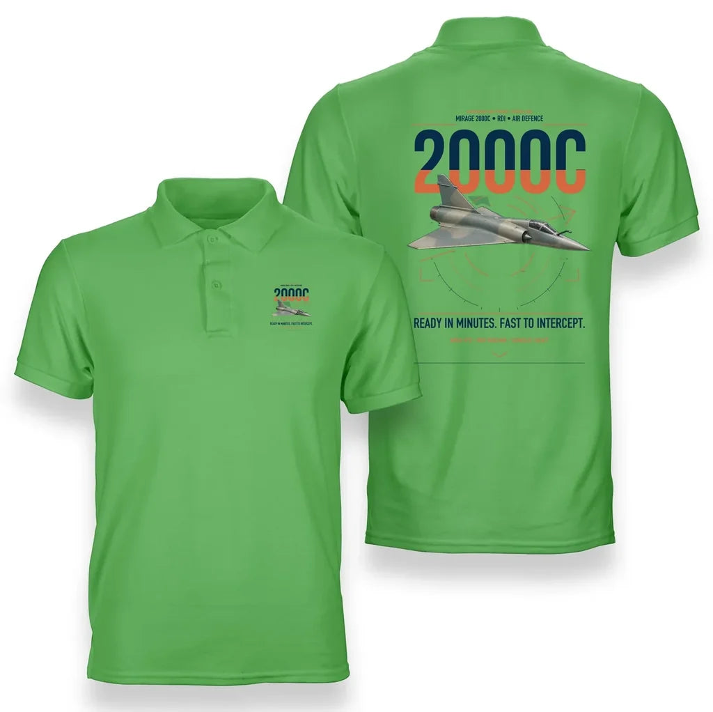 Dassault Mirage 2000C RDI design on light green double-side polo t-shirt, double-side print