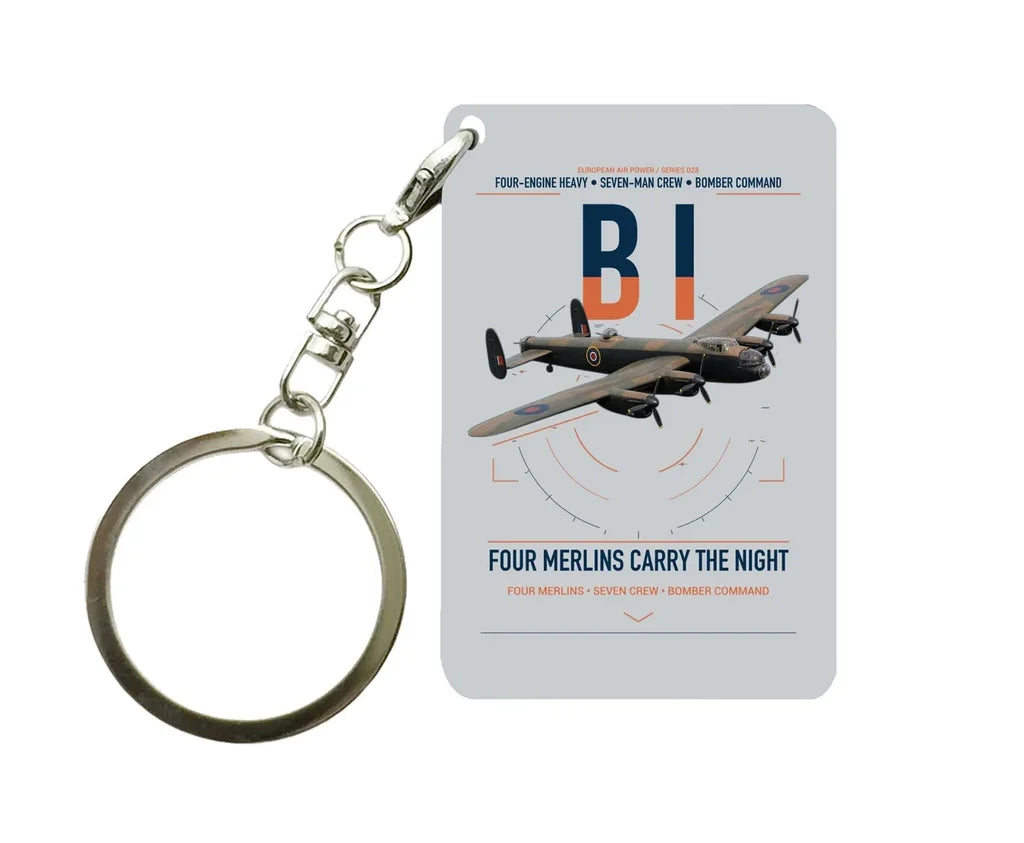 Avro Lancaster B I design on light gray designed key chain, double-side print