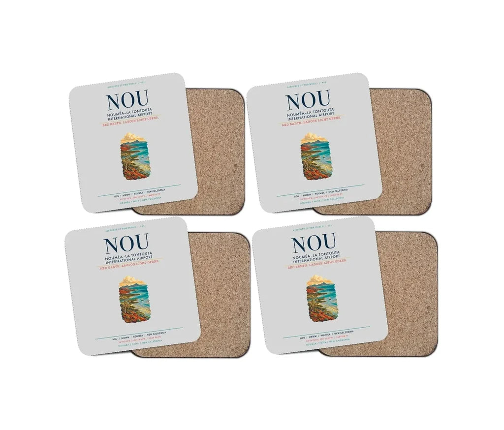 Nouméa–La Tontouta International Airport (NOU) design on light gray 4 pieces set coaster