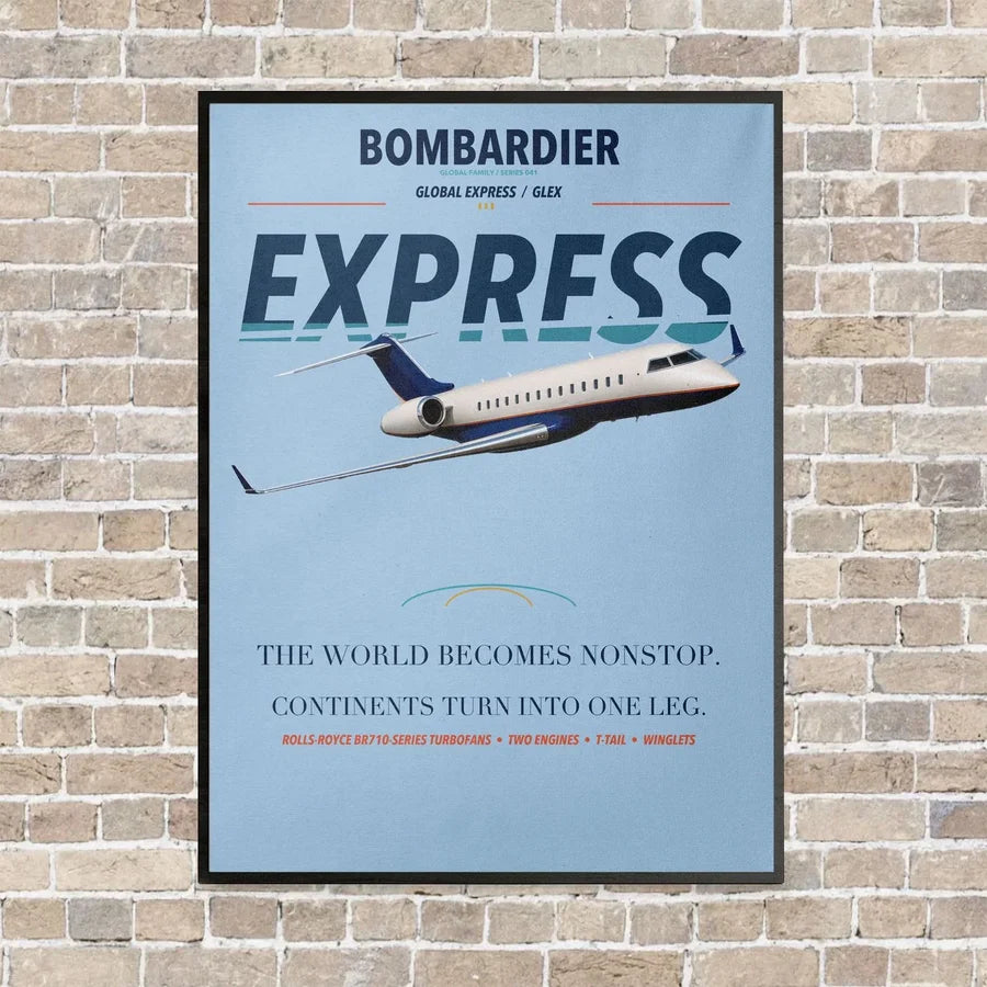 Bombardier Global Express vertical canvas print - framed - light blue background