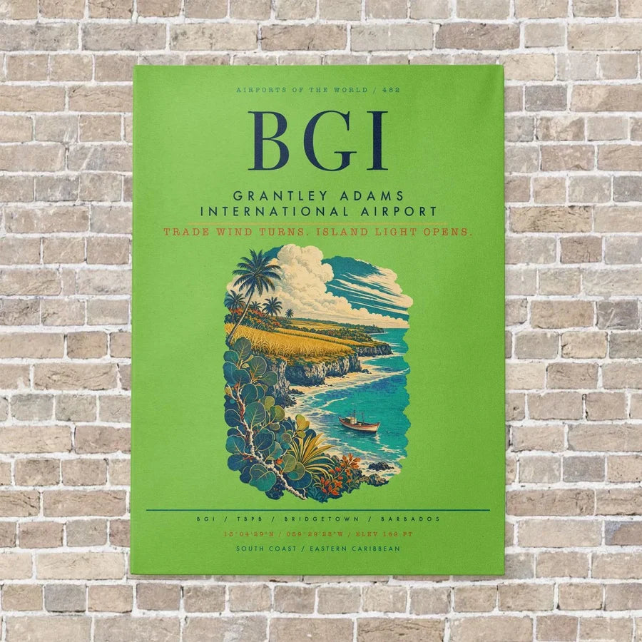 Grantley Adams International Airport BGI vertical canvas print - no frame - light green background