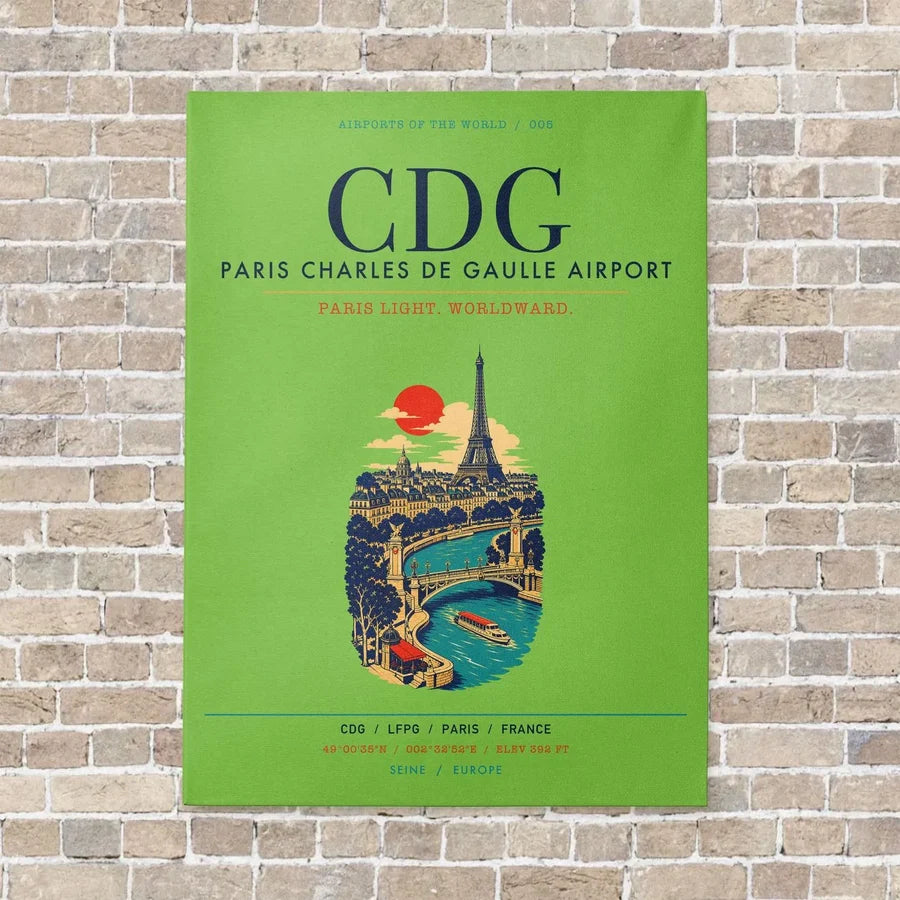 Paris Charles de Gaulle Airport CDG vertical canvas print - no frame - light green background