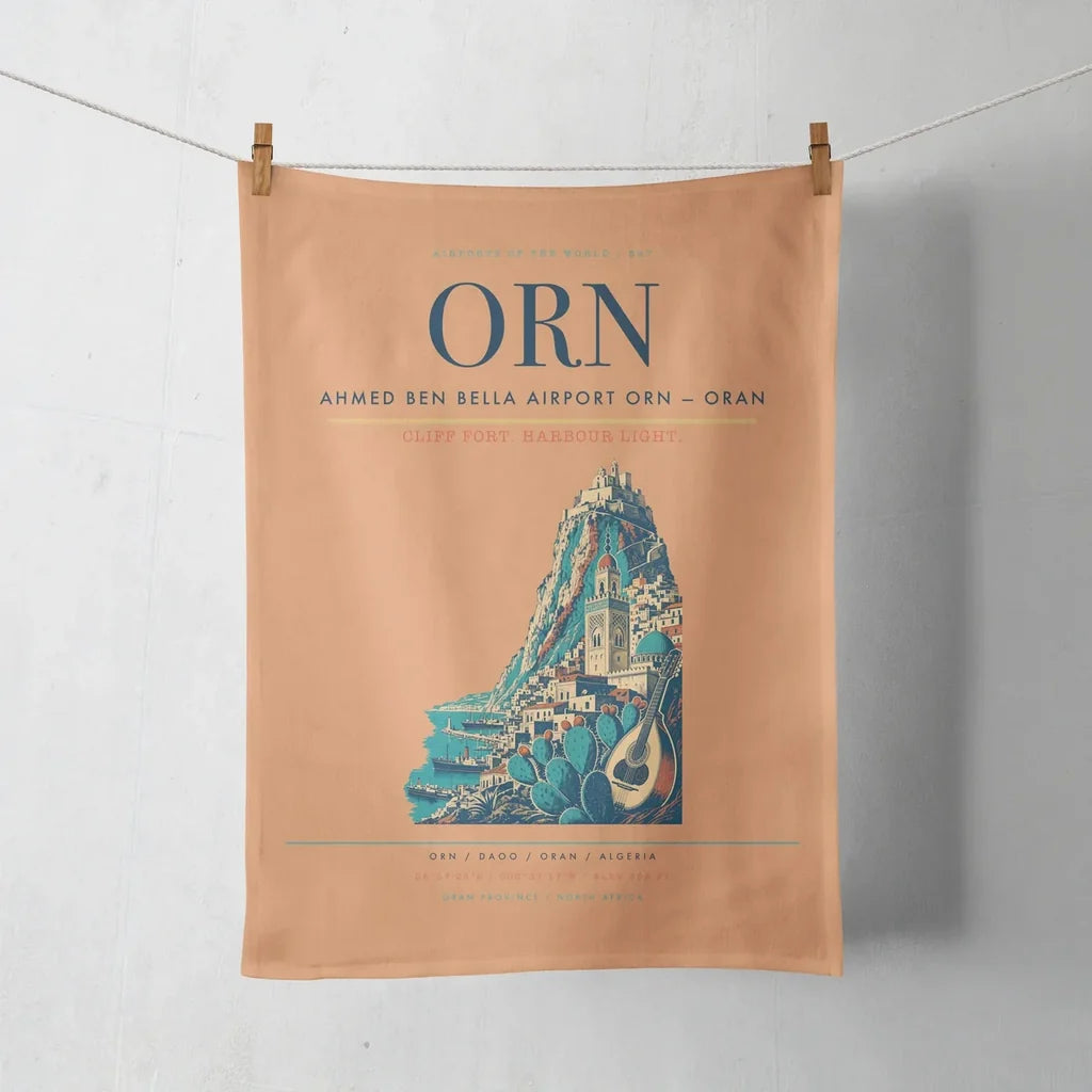 Ahmed Ben Bella Airport (ORN) design on orange towel