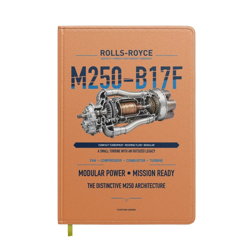 M250-B17F design on orange notebook