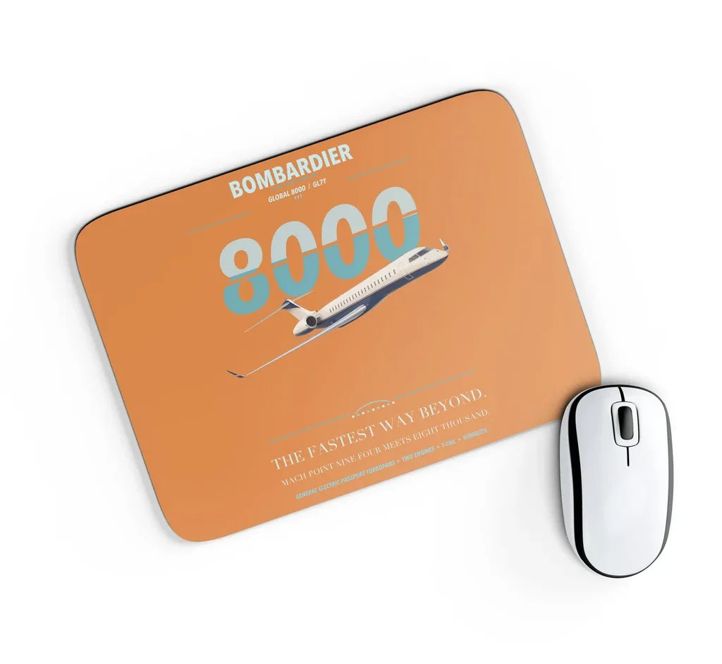 Bombardier Global 8000 design on orange rectangle mouse pad