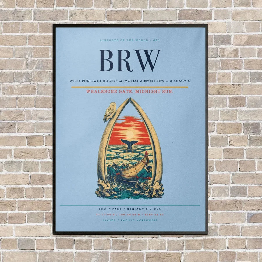 Wiley Post–Will Rogers Memorial Airport BRW — Utqiagvik vertical canvas print - framed - light blue background