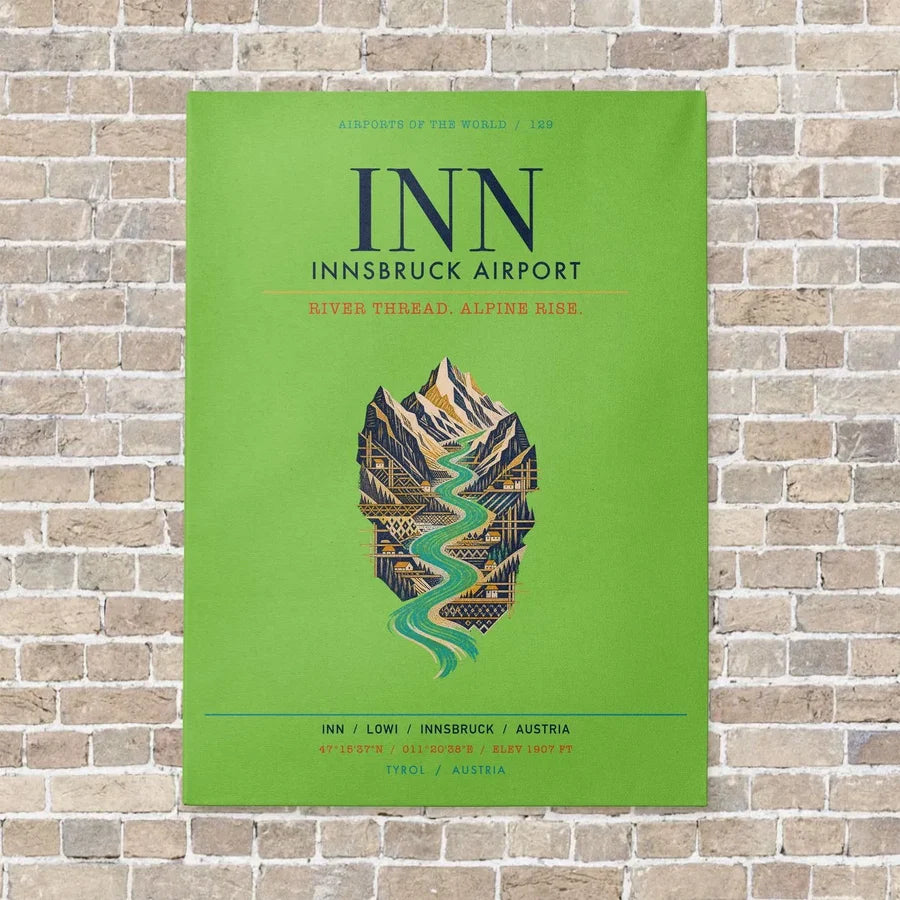 Innsbruck Airport INN vertical canvas print - no frame - light green background