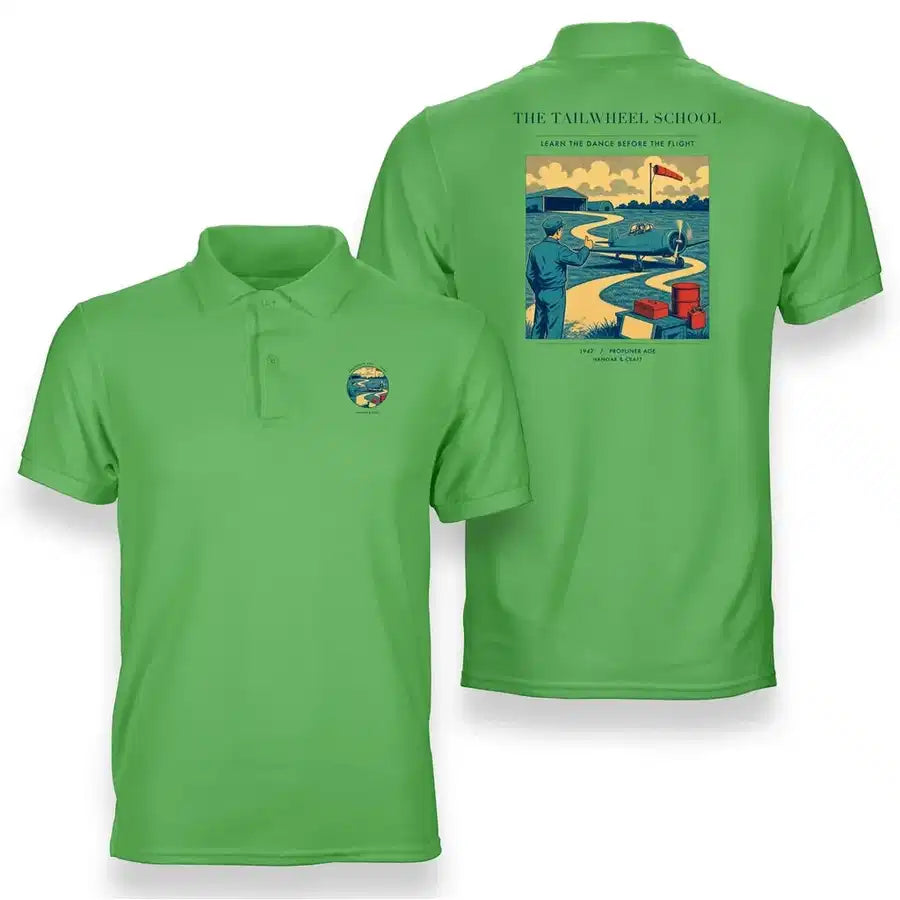 VINTAGE G4178 - The Tailwheel School - Double-Side Polo T-Shirt design on lightgreen