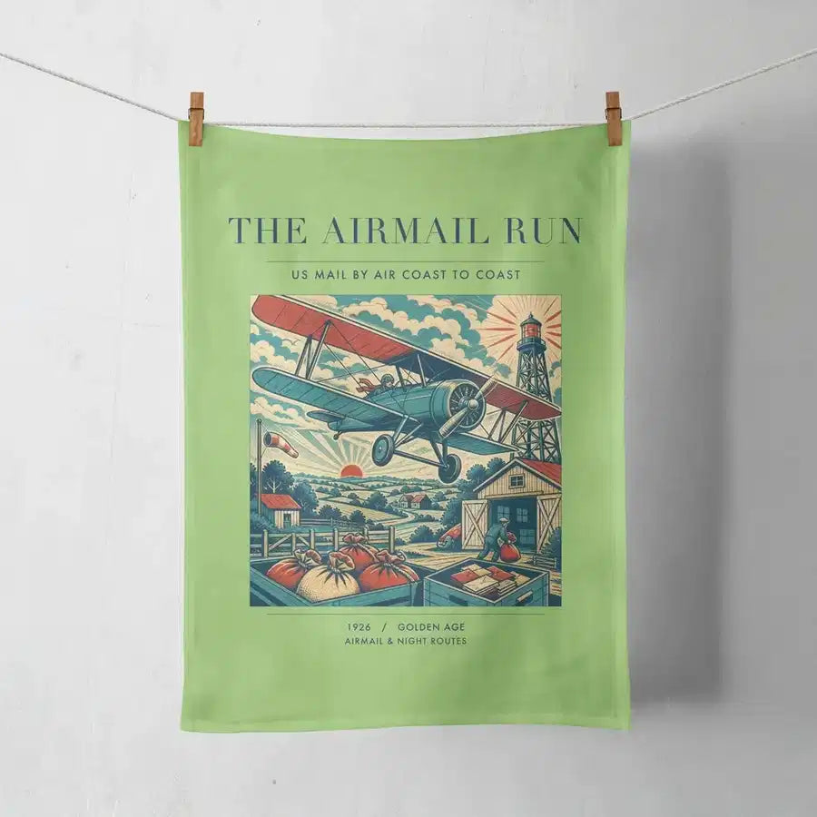 VINTAGE G4015 - The Airmail Run - Designed Towels design on lightgreen