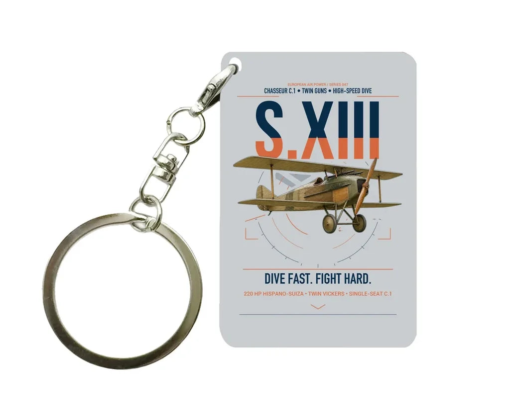 SPAD S.XIII C.1 design on light gray designed key chain, double-side print