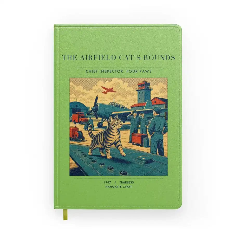 VINTAGE G4456 - The Airfield Cat's Rounds - Designed Notebooks design on lightgreen