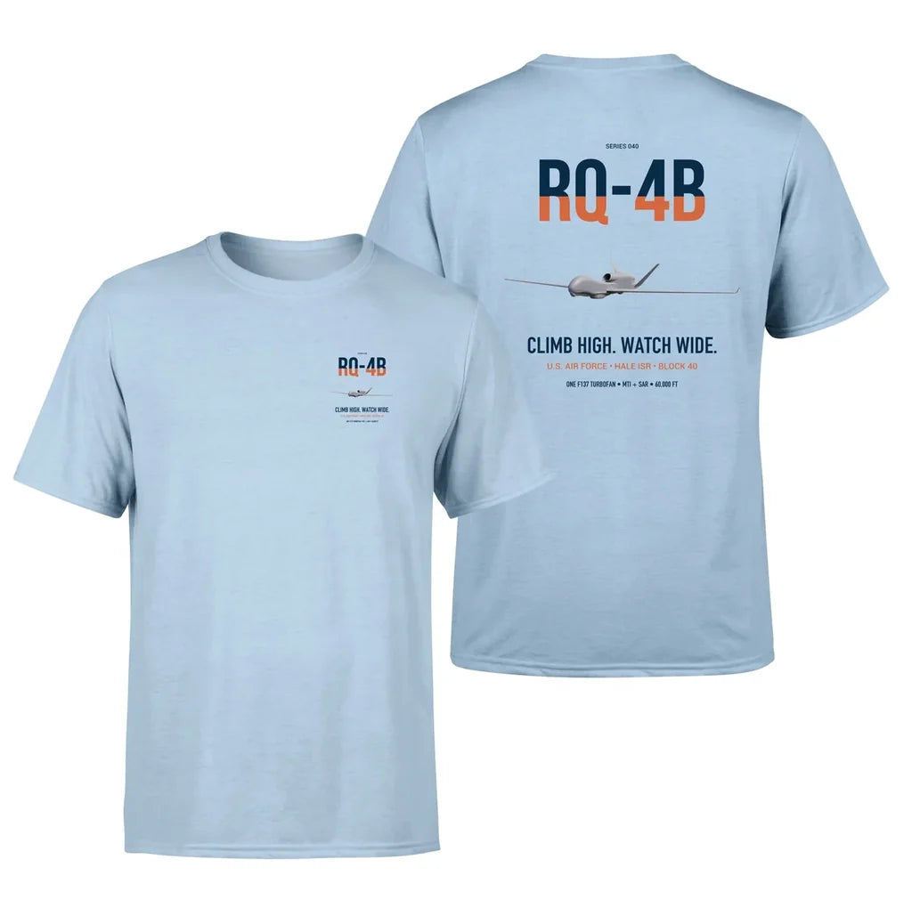 RQ-4B Global Hawk design on light blue double-side t-shirt, double-side print