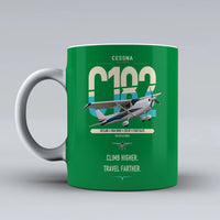 Thumbnail for Cessna 182 Skylane design on green ceramic mug, double-side print