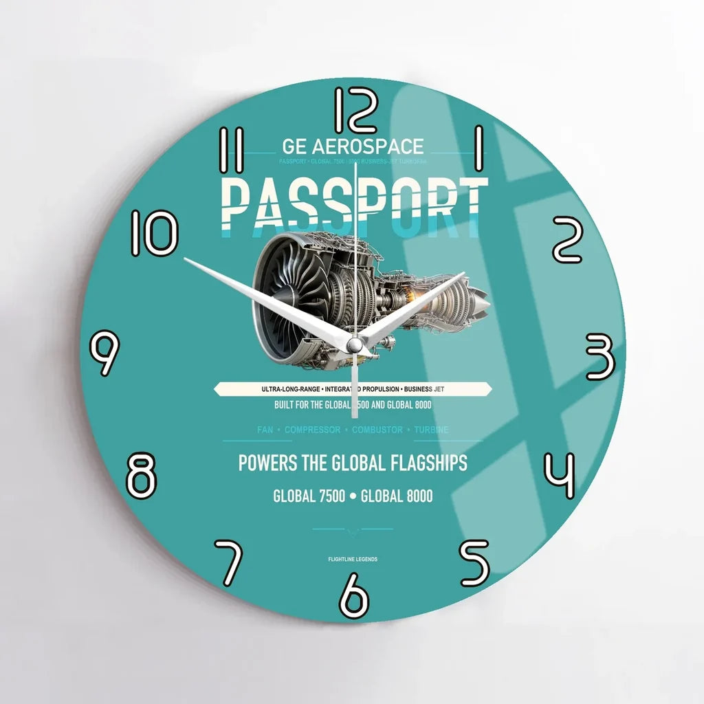 PASSPORT design on turquoise no frame wall clock