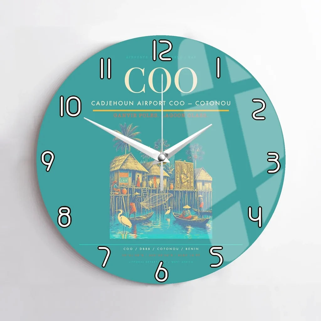 Cadjehoun Airport (COO) design on turquoise no frame wall clock